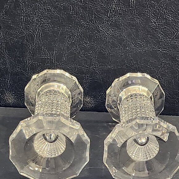 Modern Contemporary Mikasa Crystal Nob Hill Pillar Diamond Point Textured Pair 4 - Picture 7 of 9